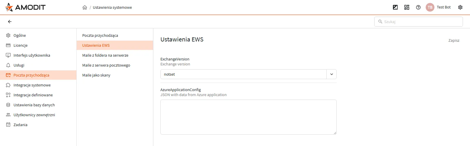 Podsekcja Ustawienia EWS