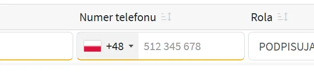 Pole Telefon z prefiksem kraju i numerem