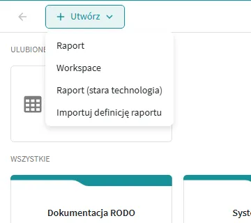 Rozwinięte menu Utwórz