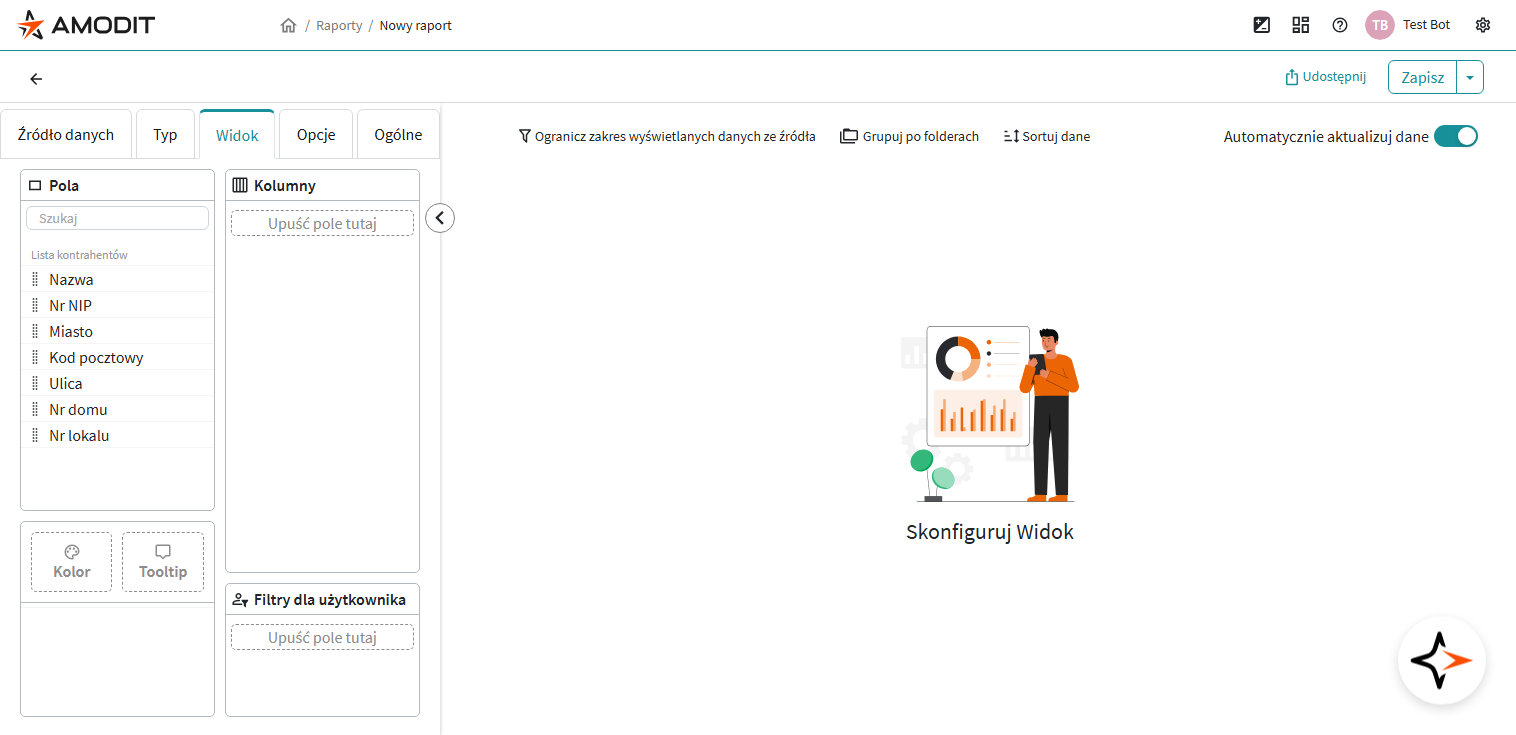 Pola źródła definiowanego w zakładce Widok
