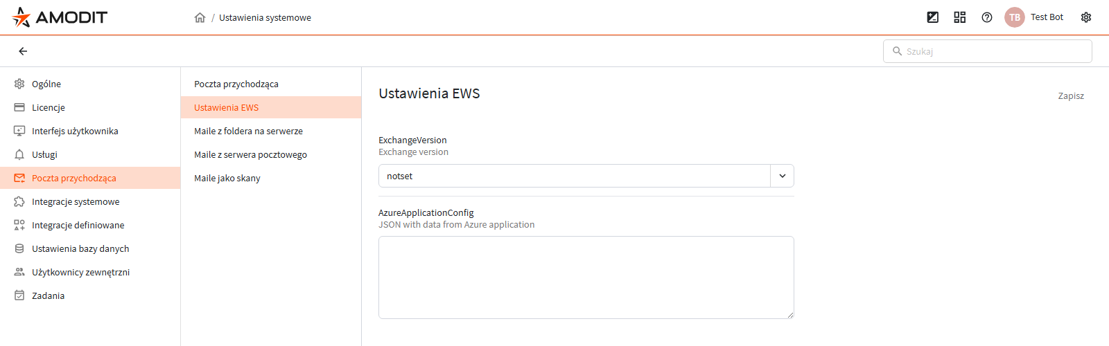 Podsekcja Ustawienia EWS
