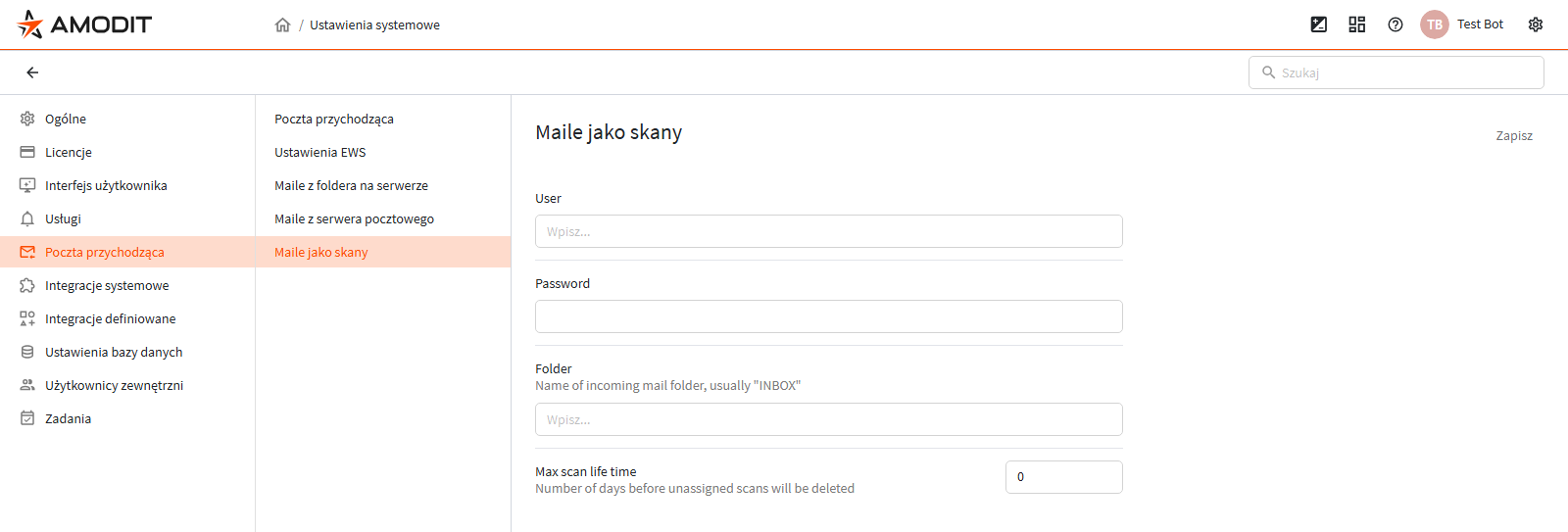 Podsekcja Maile jako skany