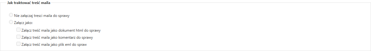 Sekcja określająca sposób traktowania treści maila