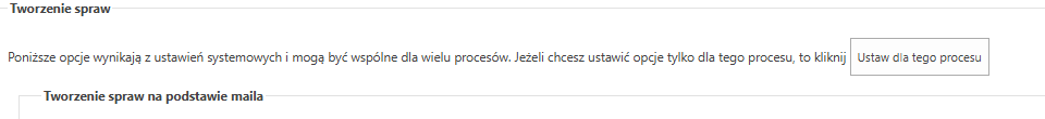 Informacja o ustawieniach wspólnych i przycisk Ustaw dla tego procesu