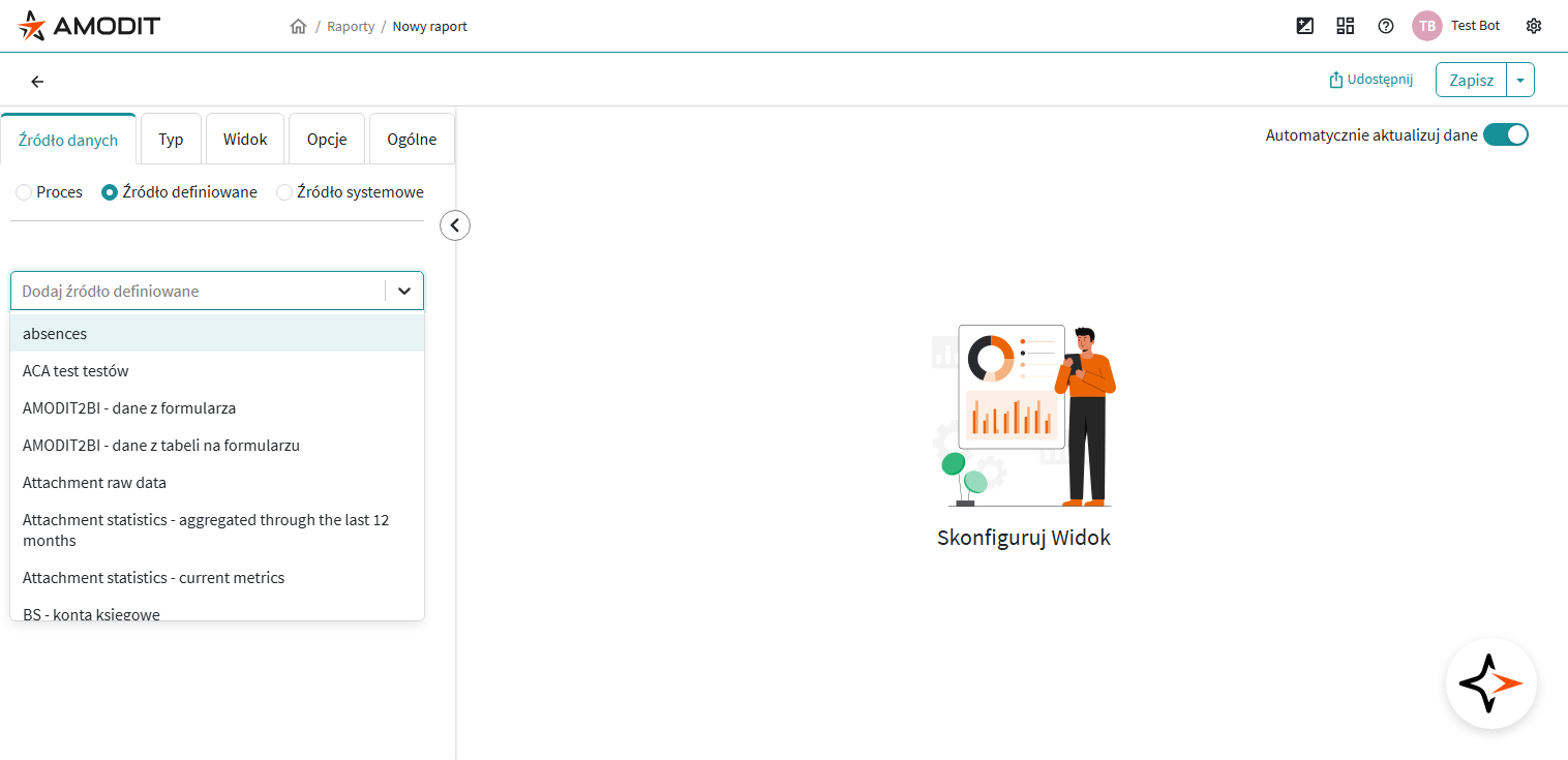 Lista dostępnych źródeł definiowanych