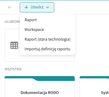 Rozwinięte menu Utwórz