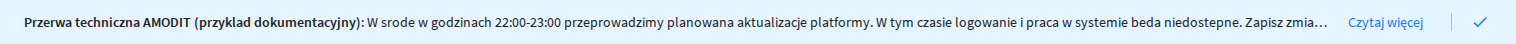Belka komunikatu nad głównym paskiem aplikacji
